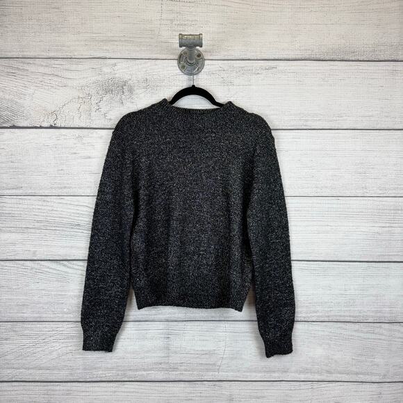 Astr The Label Women's Black & Silver Metallic Mock Neck Sweater Size Large - Picture 1 of 9